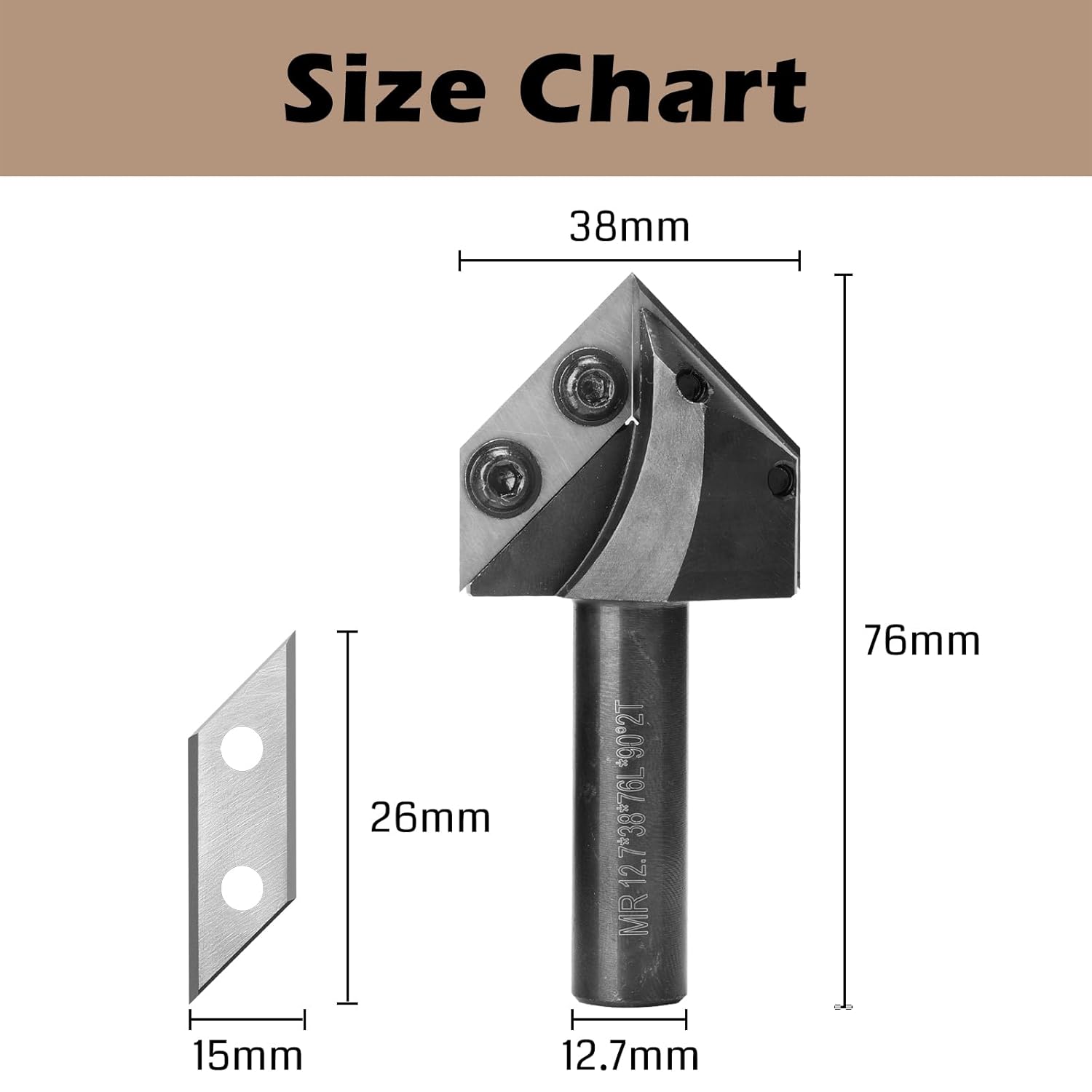 Genmitsu 1/2" Shank Router Bit, 90 Degree V Groove Carbide Inserts, CNC Milling Machine Router Bits for Woodworking 2D/3D Signmaking, Lettering, Carving, VG02