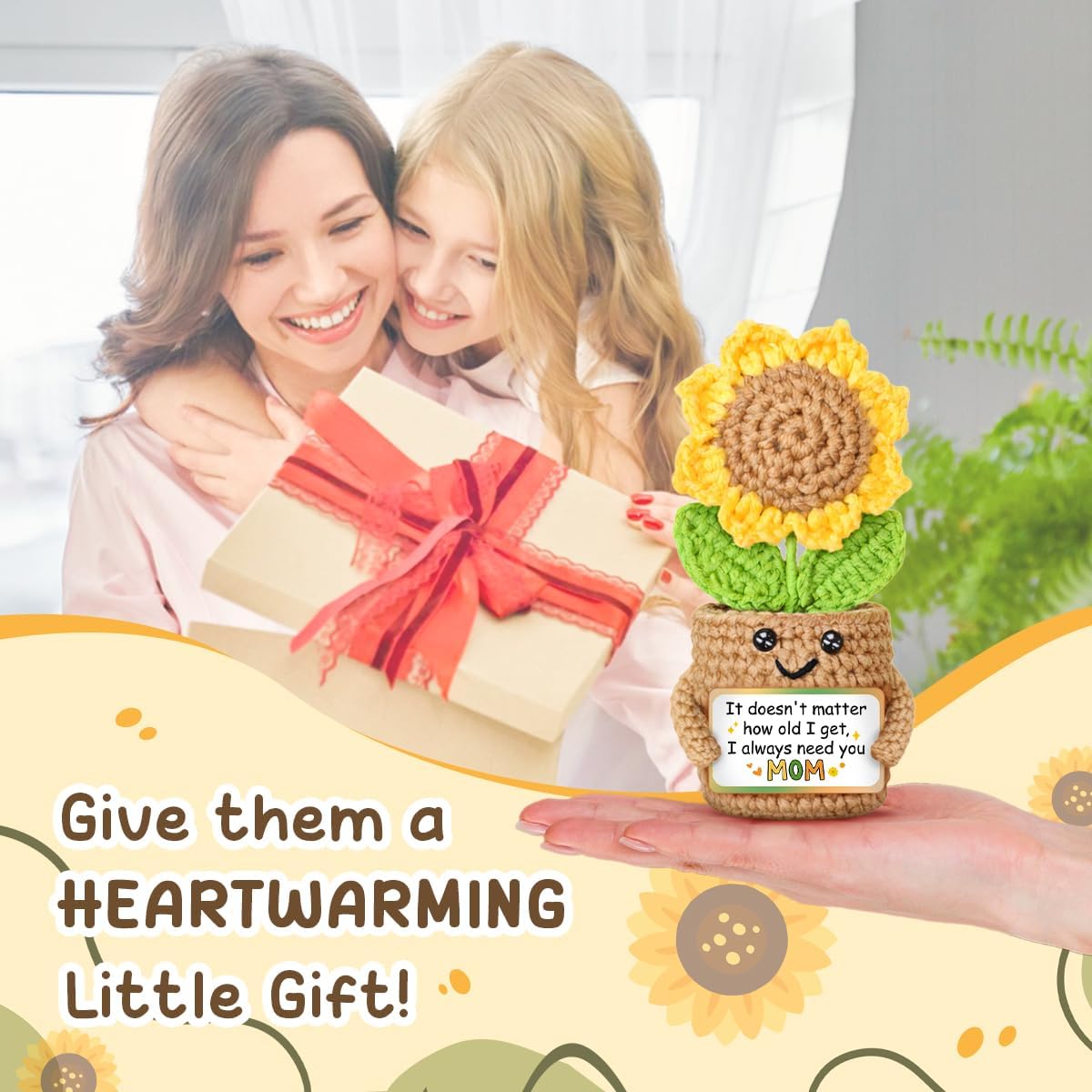 Gifts for Mom from Daughter & Son, Mini Sunflower Crochet, Gift for Mother in Law Step Bonus Mom, Handmade Desk Decor
