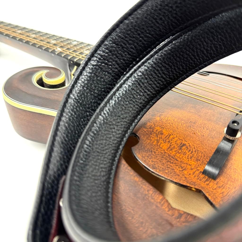 Walker And Williams M-20-RD Mahogany Red Leather Premium Padded Mandolin Strap With Celtic Chain Design, For Mandola, Bouzouki or Ukulele. For F And A Type Mandolins