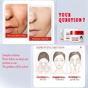 Kojic Acid Cream, Face and Body Gel, Dark Spots, Melasma, Natural Ingredients, Moisturizing and Mild Effect (1pcs acido kojico)