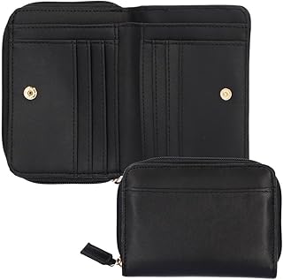 羊革 財布 コインが分けられる 二つ折り ミニ財布 コンパクト 小銭入れ 小さい財布 お札を折らない カード11枚収納 ラムレザー ラウンドファスナー 4313