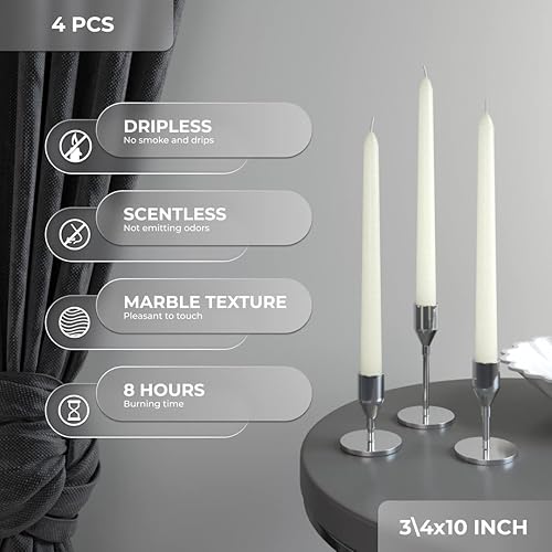 Miniatura 293 de CANDWAX - Juego de 4 velas cónicas de 10 pulgadas, velas sin aroma que se queman durante 8 horas, anti goteo, velas cónicas, ideales como velas