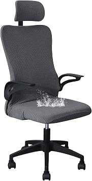 Ergonomic Office Chair Cover with Headrest Water Resistant-Dark Grey | 2 Piece Set High Stretch Split Removable Washable Computer Desk Slipcover for Executive Task Chairs