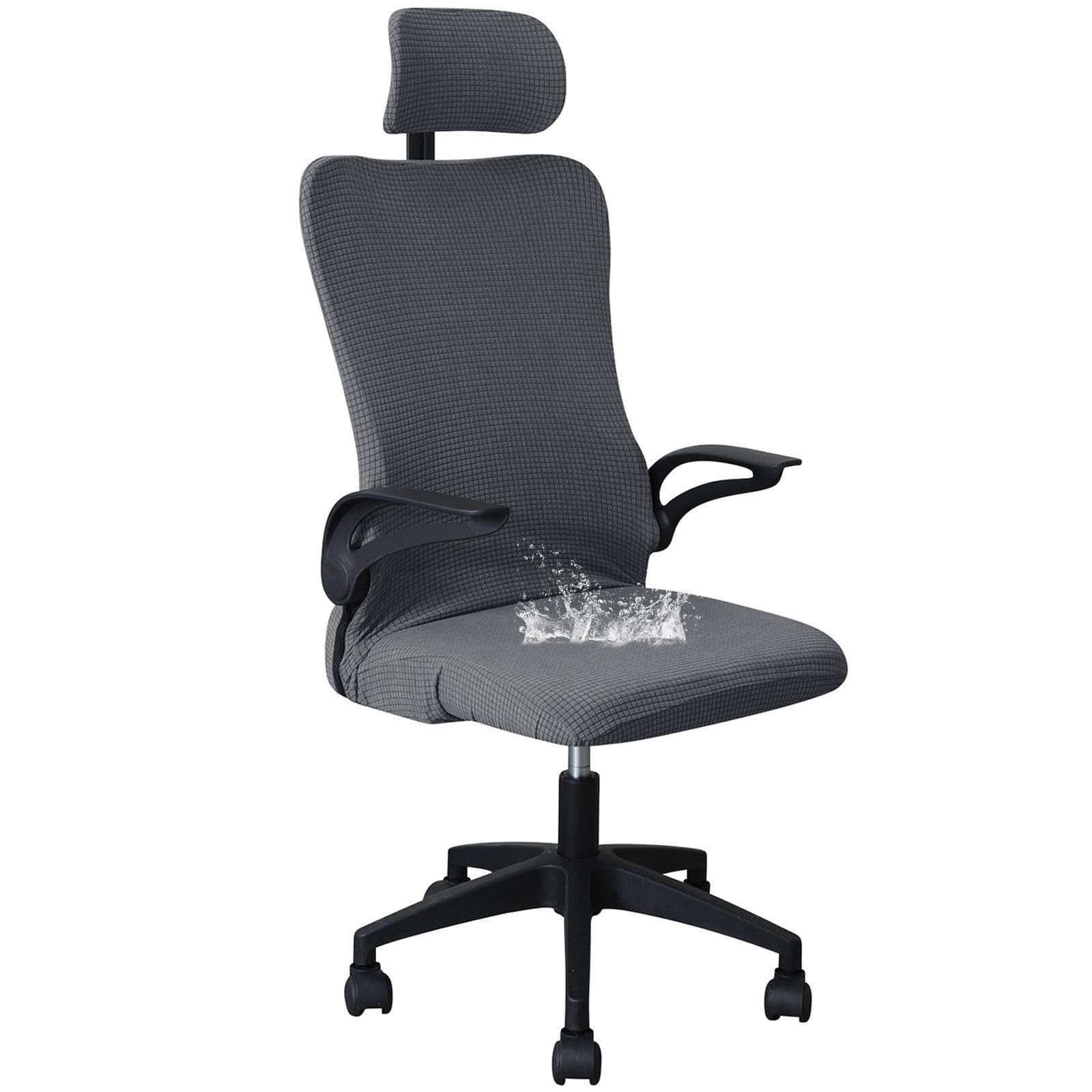CLGTY Stretch Ergonomic Office Chair Cover with Headrest Cover-dark grey