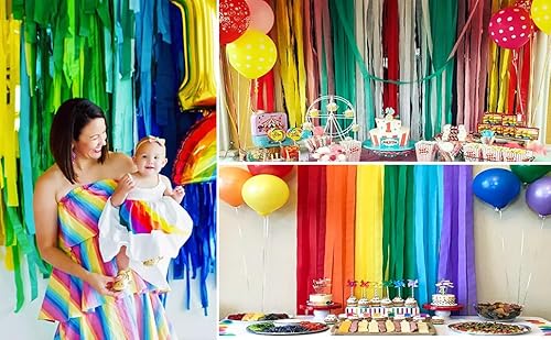 GCB Decorações de festa de outono, 5 rolos de abóbora, laranja, verde, preto, crepe, flâmulas roxas