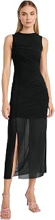 Donna Morgan Women's Elegant Ruched Sleeveless Midi Dress with Sheer Overlay - Cocktail Dresses for Women