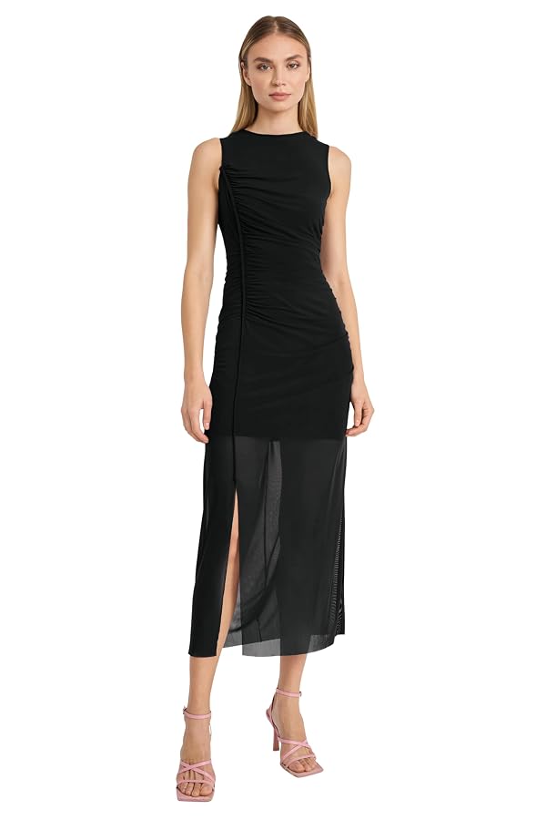 Donna Morgan Elegant Ruched Sleeveless Midi Sheer Overlay-Cocktail Dresses for Women, Black by Donna Morgan - Used condition - US$65.55