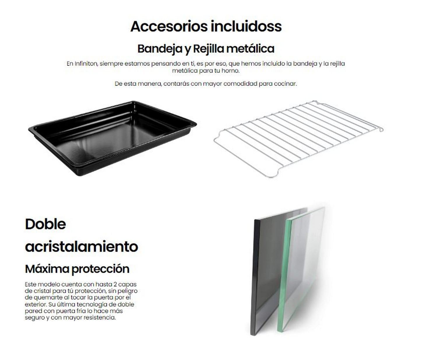 INFINITON Cocina con Horno de Gás CC90X2W4F, 4 Zonas, Quemador Wok, Ancho de 90 cm, Regulación en altura, Limpieza fácil, Compartimento porta-bombonas