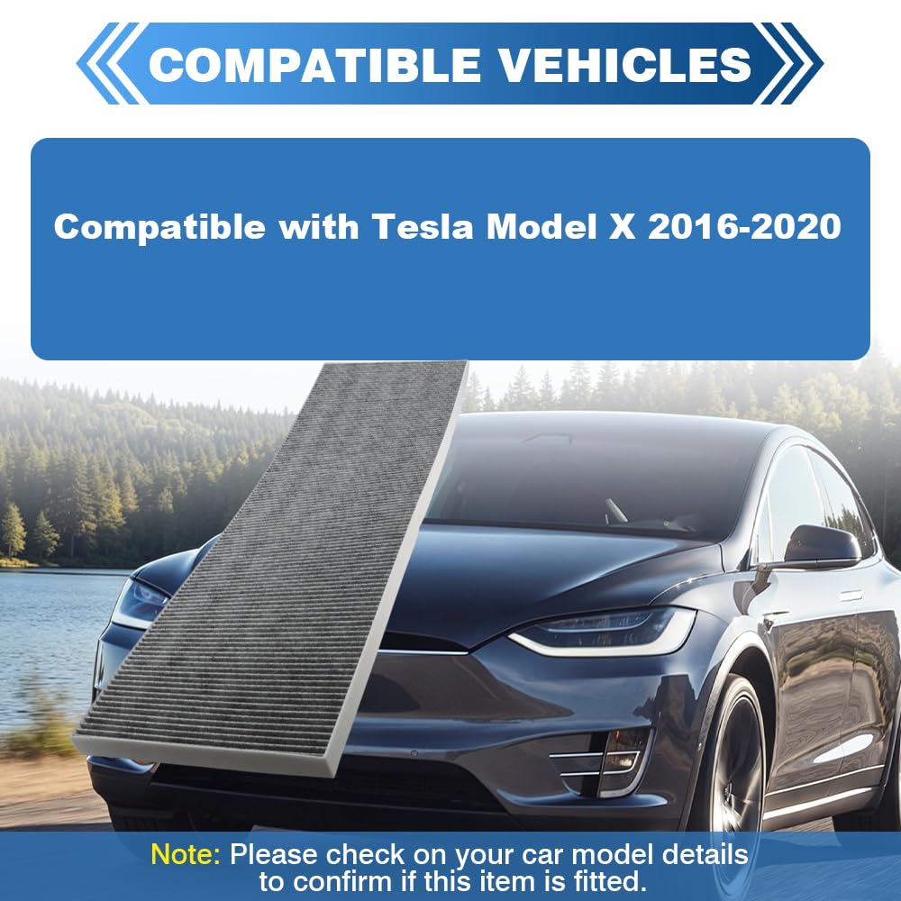 Filtr kabinowy z węglem aktywnym, filtr powietrza kabinowego, filtr pyłków samochodowych kompatybilny z Tesla Model X 2016-2020, 10455600H