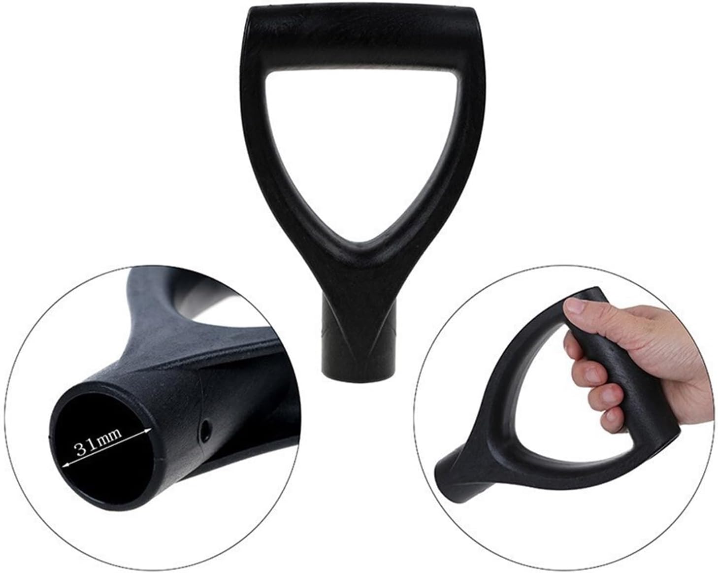 2 Pcs D-Shaped Grip Plastic Shovel Handle for Garden and Snow Shovels, Ergonomic Replacement Accessory, Easy to Install, Red Or Black(RED)