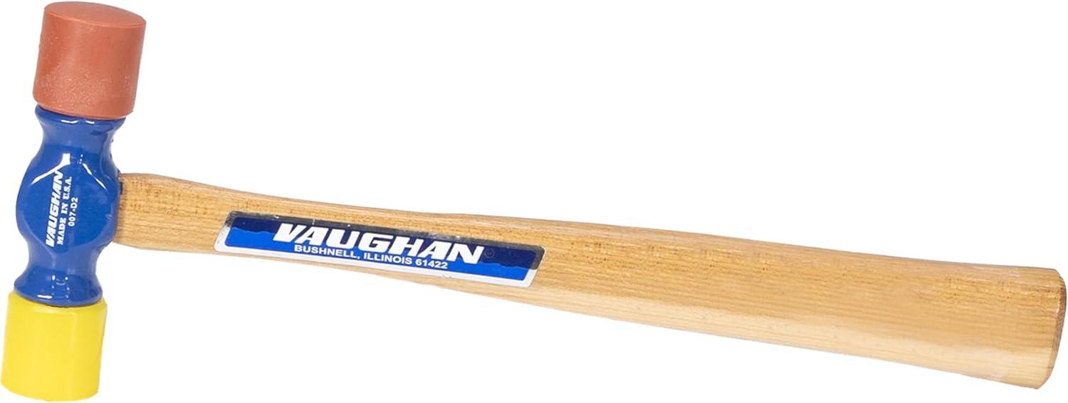 VAUGHAN Soft Face Hammer, 6 Ounce High Carbon Steel Head, Soft Red and Hard Yellow Replaceable Faces, Hickory Handle, Made in the USA, Vaughan Hammer, Small Hammer, Nylon Hammer, SF6, VN19310