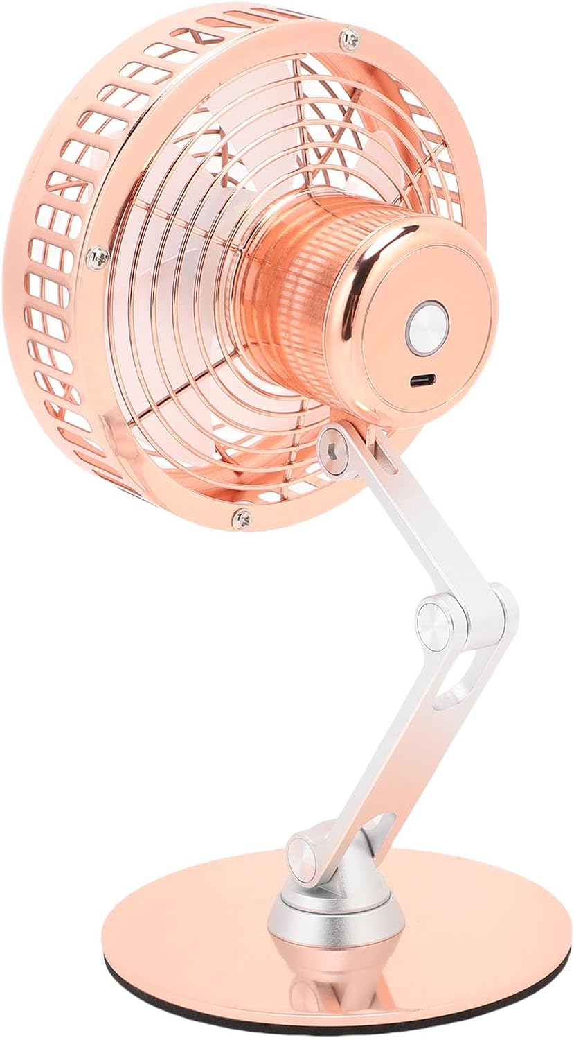 Small Quiet USB Desk Fan 3 Speed Retro Metal Fan for Home Office Nightstand Bedroom Iron 1pc (Rose Gold)
