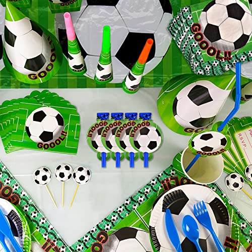 136Pcs Soccer Birthday Party Decorations Supplies, Soccer Theme Birthday Tableware Set Include Table Cloth Plates Cups Napkins Straws Utensils Birthday Banner To Serve 10 Guests #TOP6