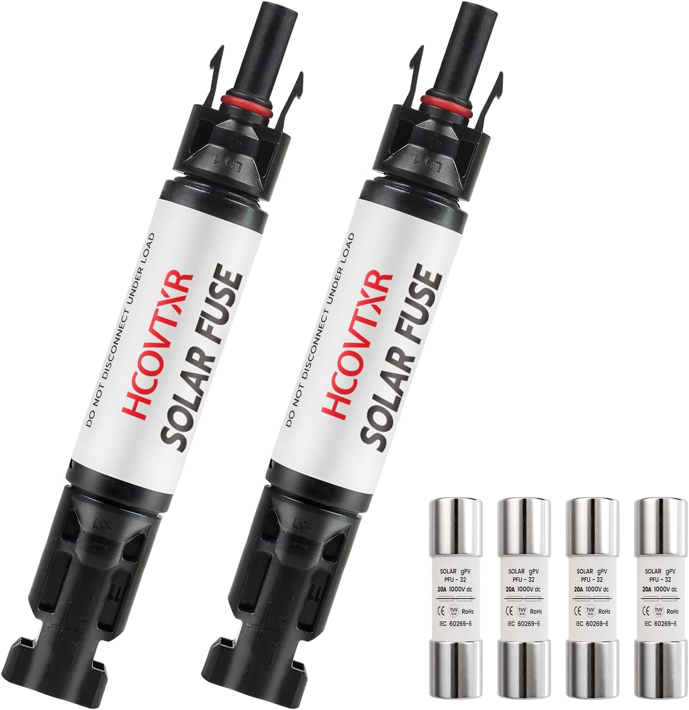 Solar Panel Inline Fuse Holder, 20A PV Fuse Inline Universal Fit Fuse Connector Kit with Fuses, 1000V Waterproof for PV System Surge Protection(20Amp, 2 Pack 4 Fuse)