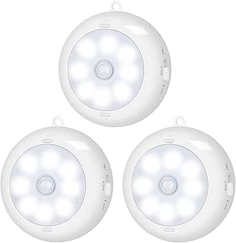 BLS Motion Sensor Light Indoor, LED Night Light Closet Lights, Under Cabinet Battery Powered Ceiling Lights, AA Battery Operated Stick on Wireless Puck Lights for Wall, Step, Stair, Dimmable (3 Pack)