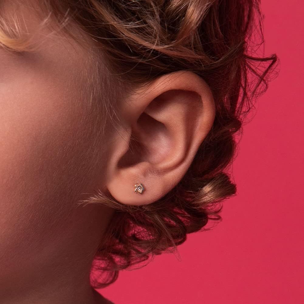 14k Yellow Gold Young Girls 5mm Clear Cubic Zirconia Flower Screw Back Earrings - Tiny Floral Stud Earrings for Infants to Toddlers - Dainty Flower Screw Backs for Little Girls