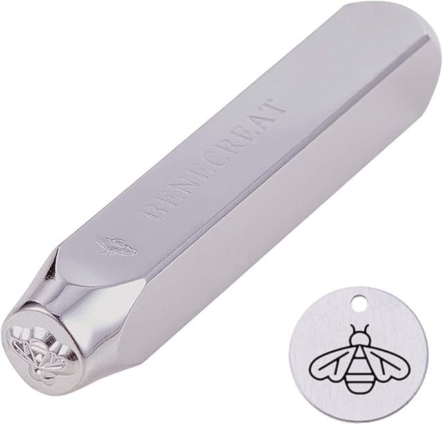 BENECREAT 6-mm Bee Metal Design Stamp, Galvanised Punch Tool, Made of Hard Carbon Steel, for the Manufacture of Jewellery, Leather, Wood