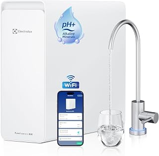Electrolux WiFi 800GPD 역삼투 시스템, 알칼리성 미네랄 pH+, 탱크 없는 역삼투 정수 필터, 10단계 언더 싱크 RO 정수 시스템, 3:1 순수 배수, PFOA 및 PFOA 감소
