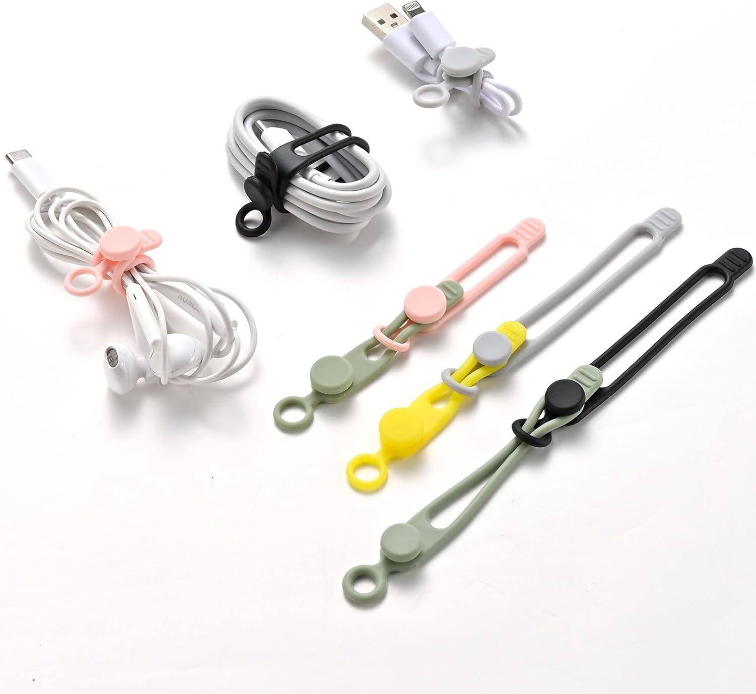 10Pcs Reusable Silicone Cable Ties – Adjustable Cord Organizer with Locking Buckle, Elastic Cable Straps for Earphones, Chargers, PC Wires – Colorful Wire Wraps for Home, Office, Travel