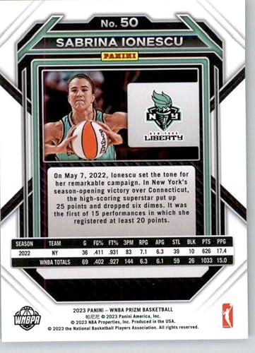 Miniatura 2 de 2023 Panini WNBA Prizm #50 Sabrina Ionescu New York Liberty Official Womens Basketball Trading Card