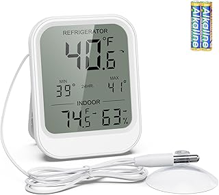 JXTZ LCD Fridge Thermometer with Probe, 3 inch Refrigerator Thermometer with Alarm, Max/Min Records, Digital Freezer Thermometers with External Sensor, for Refrigerator, Greenhouse, Pet Box