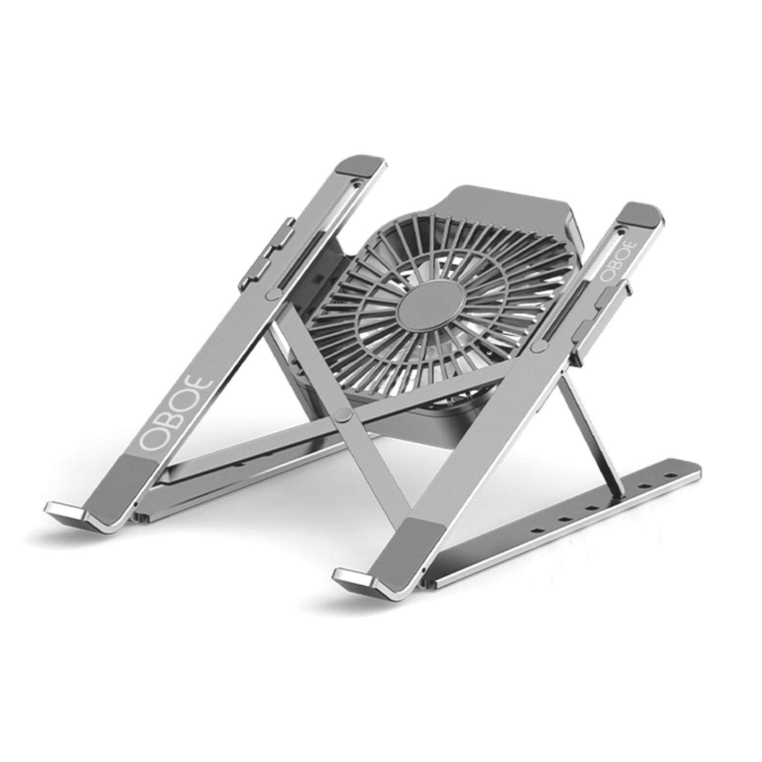 Sponsored Ad - Tabletop Aluminium Laptop Stand Six Level Adjustable Height with Cooling Fan Lightweight Portable Mini Laptop PC Tablet Holder Anti-Slip Design Mounting Bracket (Grey)