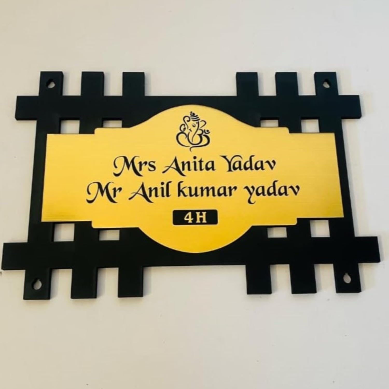 Wooden Personalized Name Plate for Home Entrance | Stylish Jali Design Gold Finish | Customizable Door Nameplate for Flat, Villa & Office | Wall Name Board 20x30 cm (Gold) — Amazon image 6