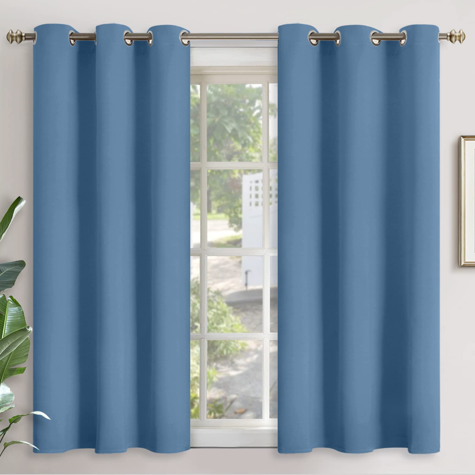YoungsTex Denim Blue Blackout Curtains 54 Inch Length for Bedroom - Short Thermal Insulated Drapes with Grommet Room Darkening Privacy for Bathroom