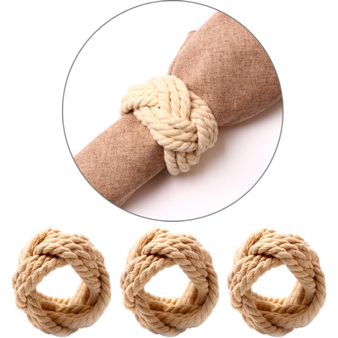 Décoration De Table Lot de 120 Ronds De Serviette Personnalisés en Corde De Chanvre Tressée a La Main Couleur Bois Naturel pour Hôtels Mariages Festivals Et Célébrations