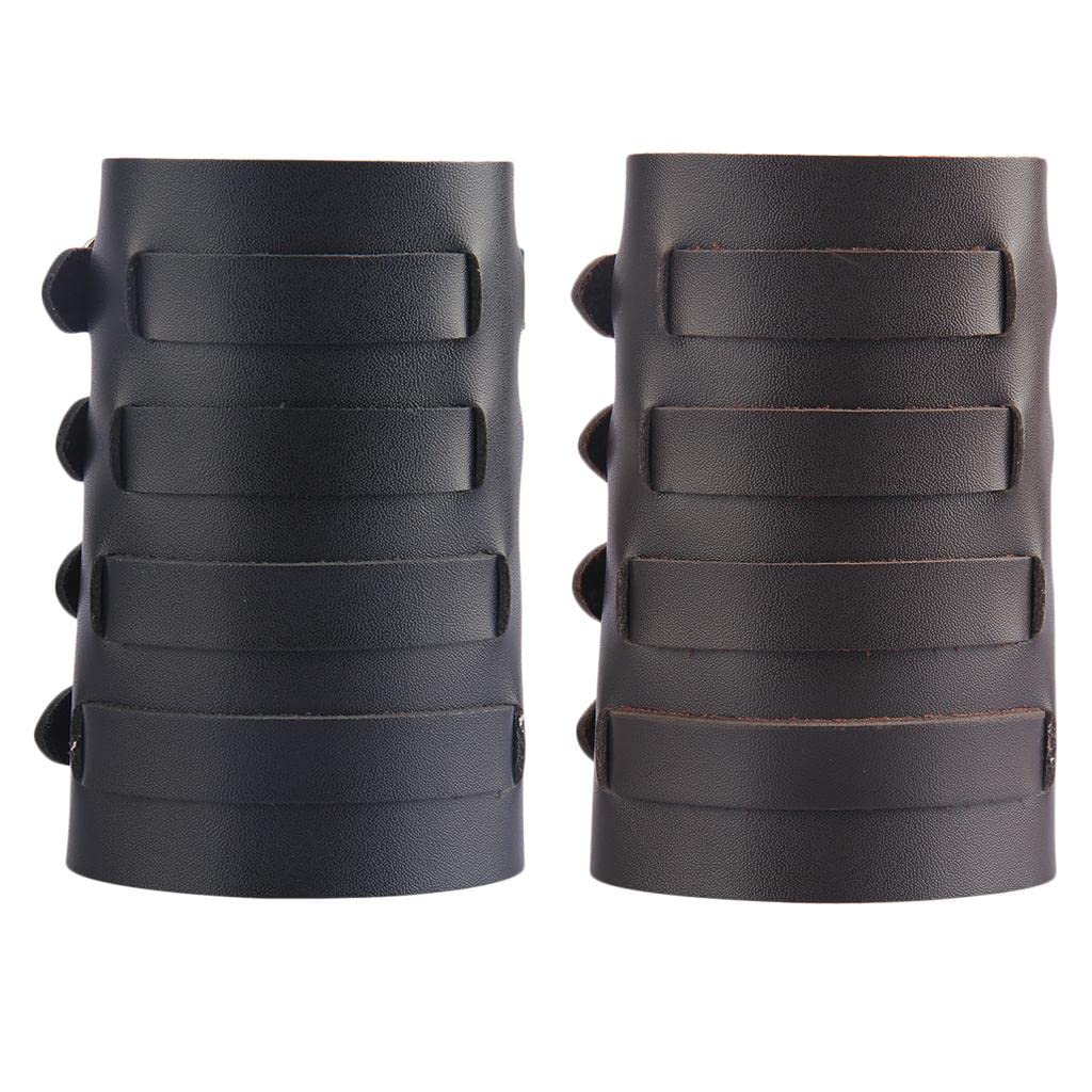 CALANDISPunk Leather Gauntlet Wristband Medieval Bracers Wide Arm Armor Cuff Brown