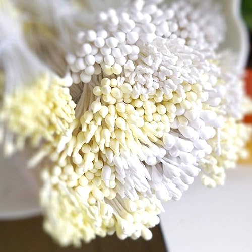 Miniatura 8 de KALAIEN Estambres de flores, 16 paquetes, 1120 piezas de cabezas dobles hechas a mano, flores y estambres de polen de 2.4-2.6 pulgadas, pequeño