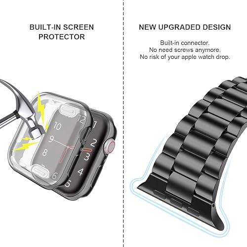 Miniatura 4 de iiteeology - Correa compatible con Apple Watch de 45 mm, Serie 9 8 7, correa de acero inoxidable mejorada con protector de pantalla para iWatch para