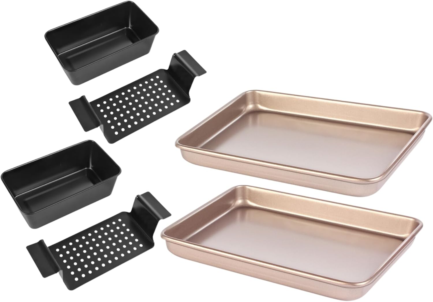 2-Pack Meatloaf Pan with Drain Tray, with 2Pcs Heavy Duty 9x11 Baking Pan | Black & Gold Kitchen Baking Set, Non Stick, Easy Clean