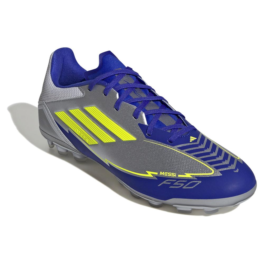 adidas Uniseks F50 LEAGUE Football boots Artificial Ground, silver met./solar yellow/lucid blue, 42 2/3 EU
