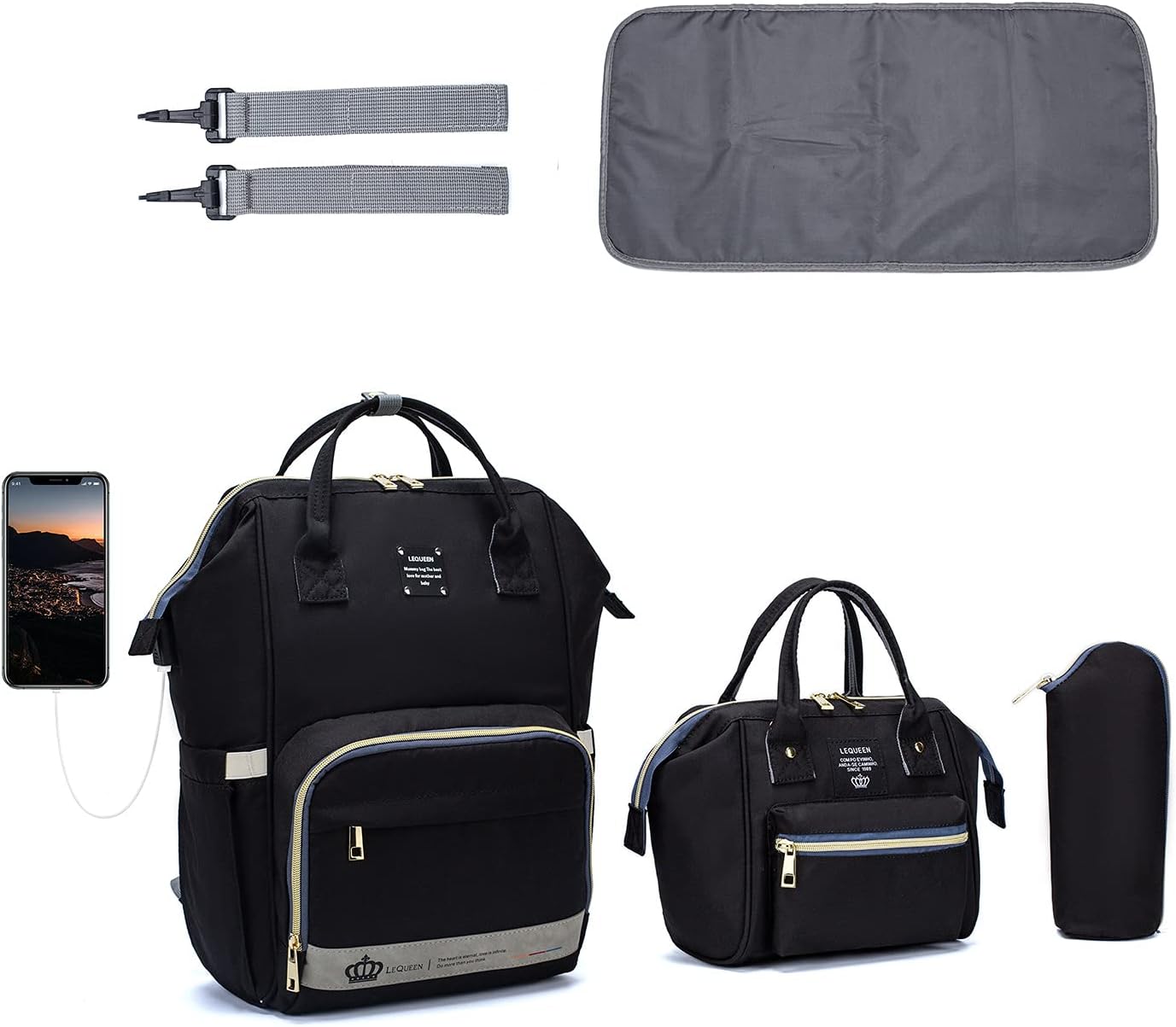 LIMOS Diaper Mummy Bag Backpack, Diaper Bag Tote, Bottle bag,Large Unisex Baby Bags with Changing Pad, Multipurpose Travel Bag for Moms Dads