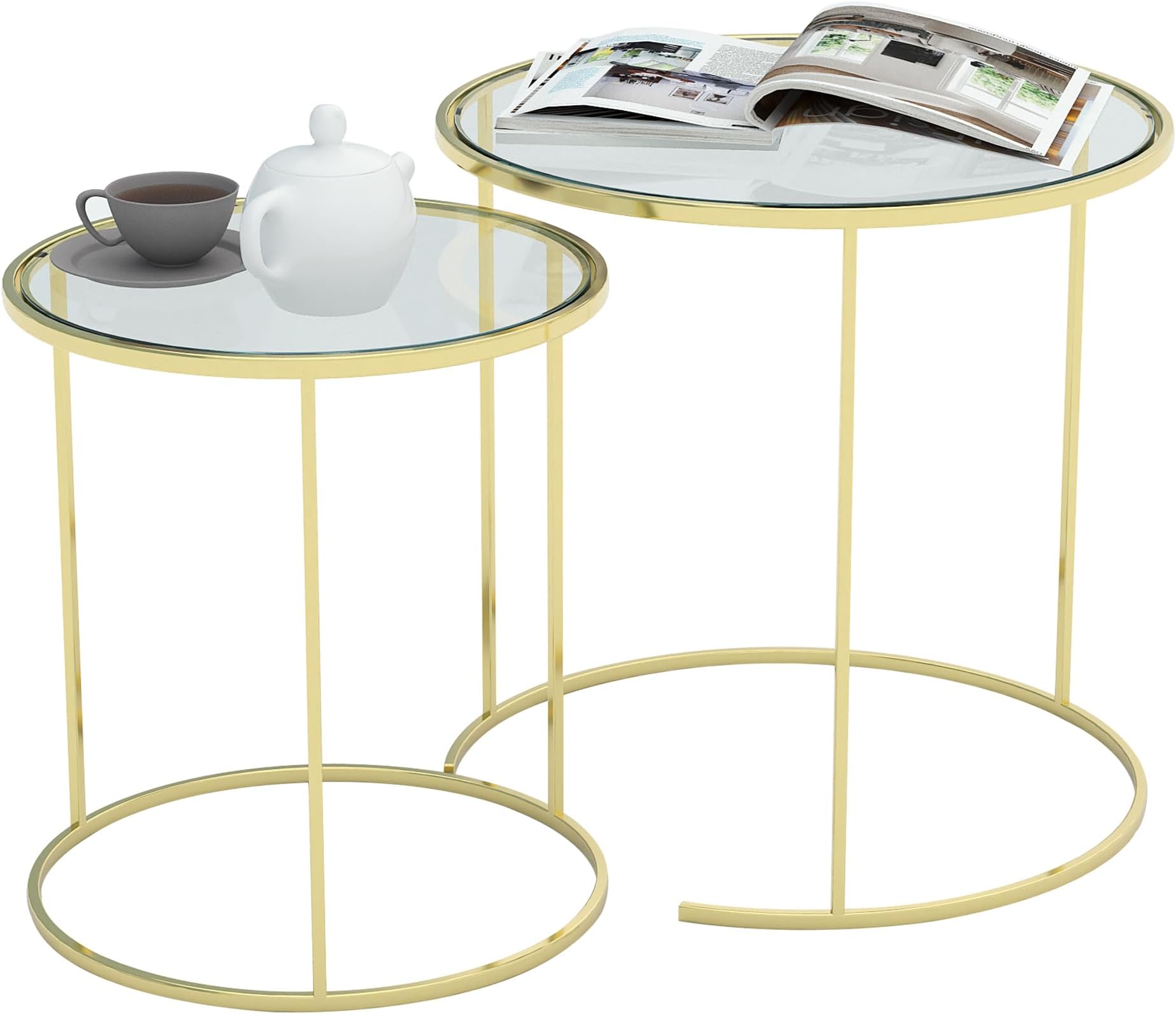 RIGID Set of 2 Nesting Table | Round End Tables for Living Room & Hallway | Durable Steel Metal Frame | Stylish Modern Side Tables (58 Dia x 58H CM), Assembled