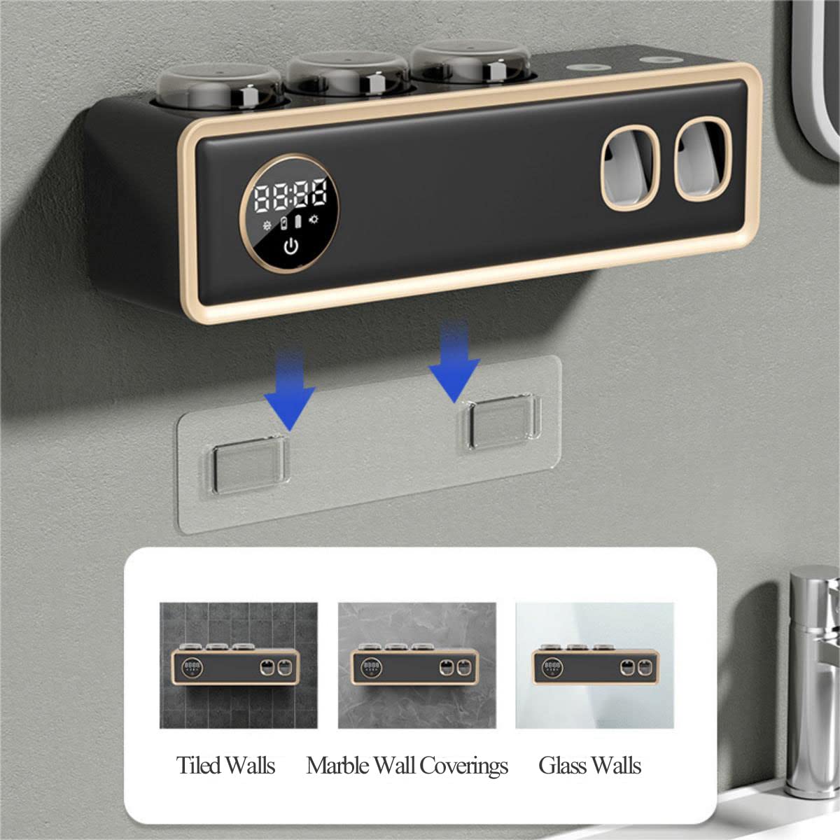 LANMOU Dispensador Automático Pasta Dientes, Soporte para Cepillo de Dientes montado en la Pared Dispensador de Pasta de Dientes automático Porta Cepillo de Dientes Esterilizador de cepillo dientes UV