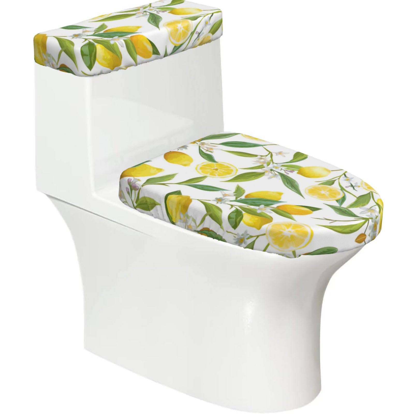 Fresh Tropical Lemons Printed Toilet Tank and Lid Cover Set of 2 for Most Bathrooms, Fits Elongated Round Toilets