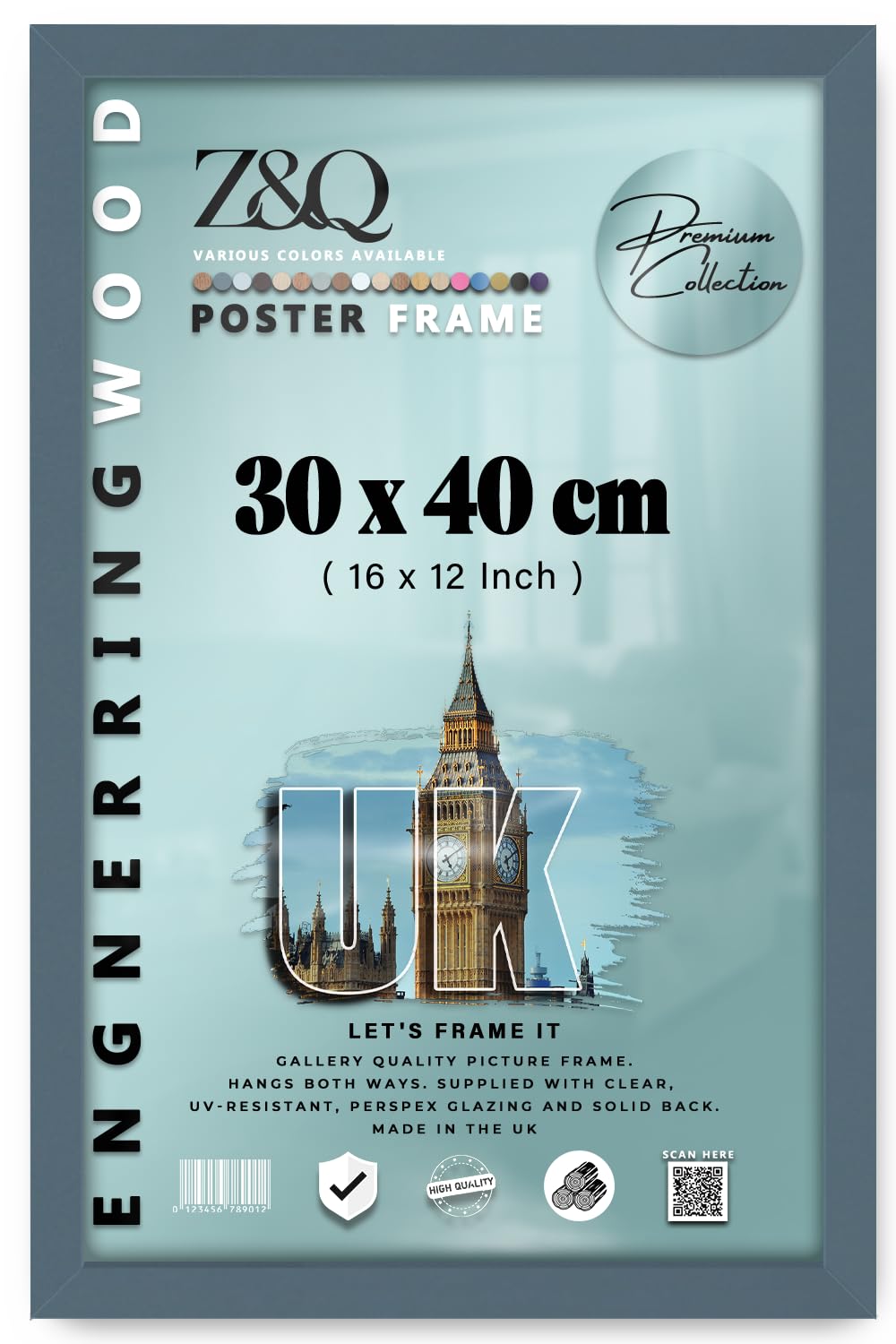 Z&Q | Artistic MDF Wall Frame (30 x 40 CM) Elegant Wood Grain Finish, Picture Holder 16" x 12" Professional Office Display, 300 x 400 mm [ Dark Grey ] — image 1