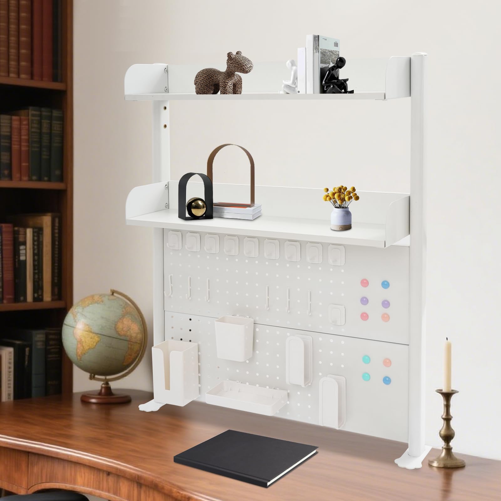 Libreria piccola da scrivania con morsetto, scaffale da scrivania con morsetto, scaffale a tre ripiani per ufficio e accessori per computer, bianco, 70 × 53 cm