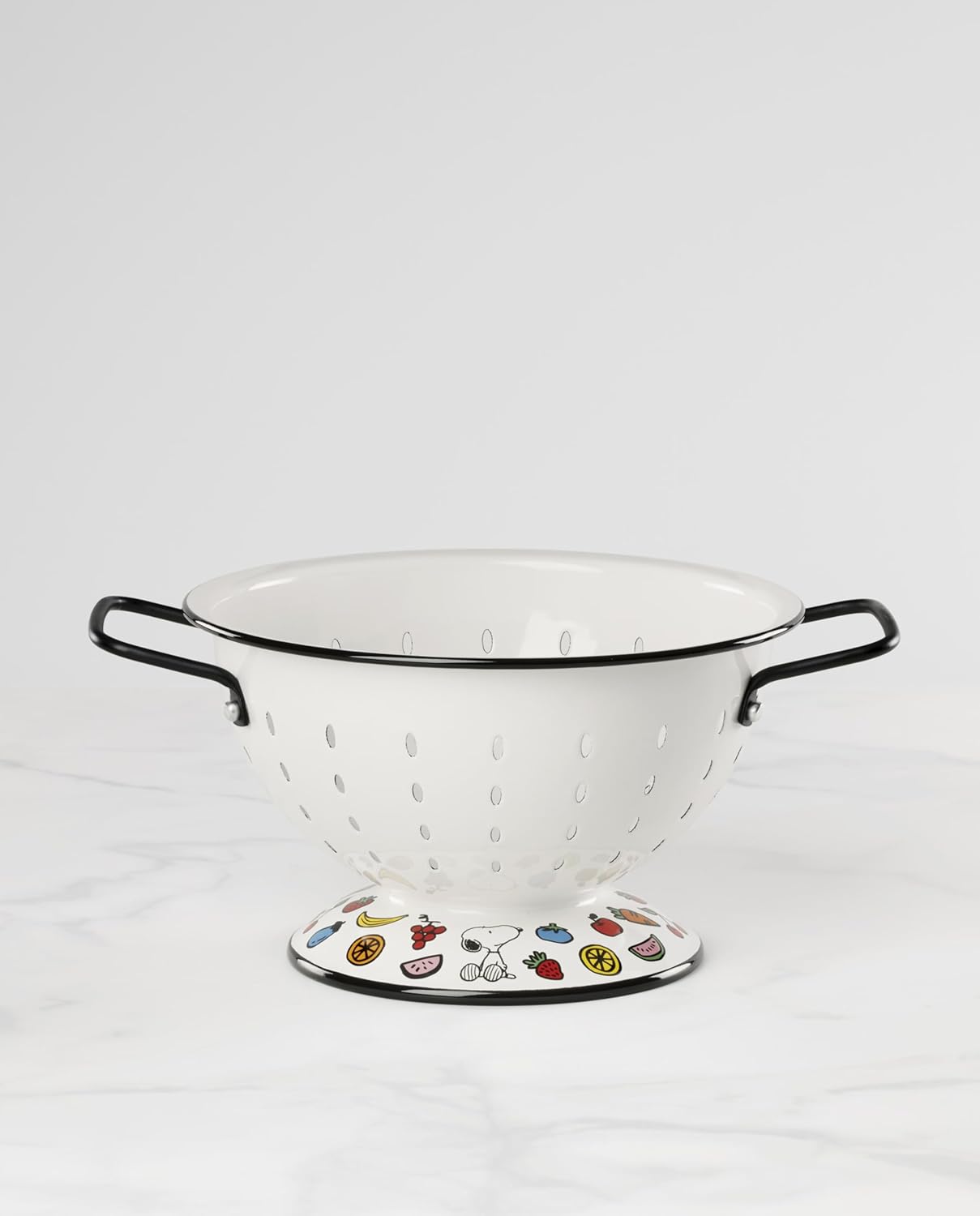 Lenox Home And Kitchen, Chef Snoopy Colander, Enameled Stainless Steel Material, Dishwasher Safe, Colander For Kitchen, Vegetable & Pasta Strainer, Sink Strainer, Chef Snoopy Design (White, 1 Piece)