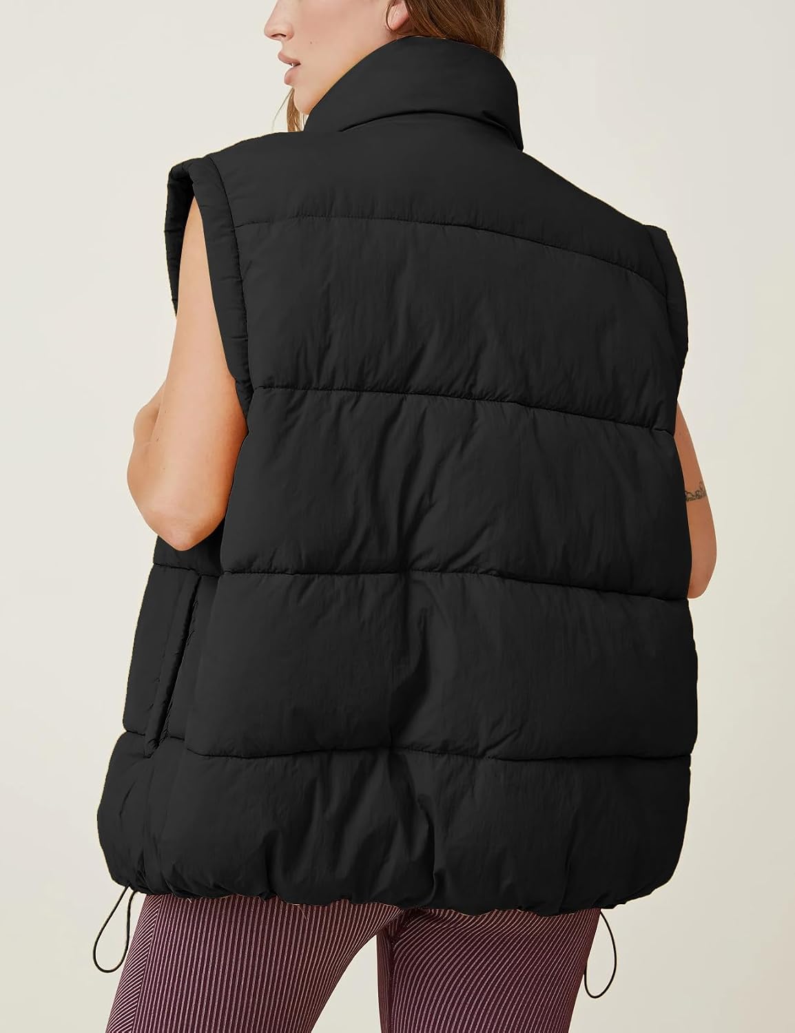 Flygo Puffer Vest Women Zip Up Sleeveless Winter Casual Stand Collar Padded Down Jacket Coat with Pockets Black XL