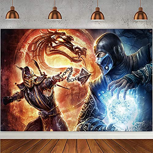 QICI Mortal Kombat Party Decorations Backdrop, Happy Birthday Background Banner for Kids Birthday Party Decoration, Mortal Kombat Party Supplies(5x3ft)