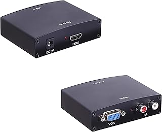 محول VGA إلى HDMI مع مدخل صوت موديل kx1820 من كيندكس، لون أسود