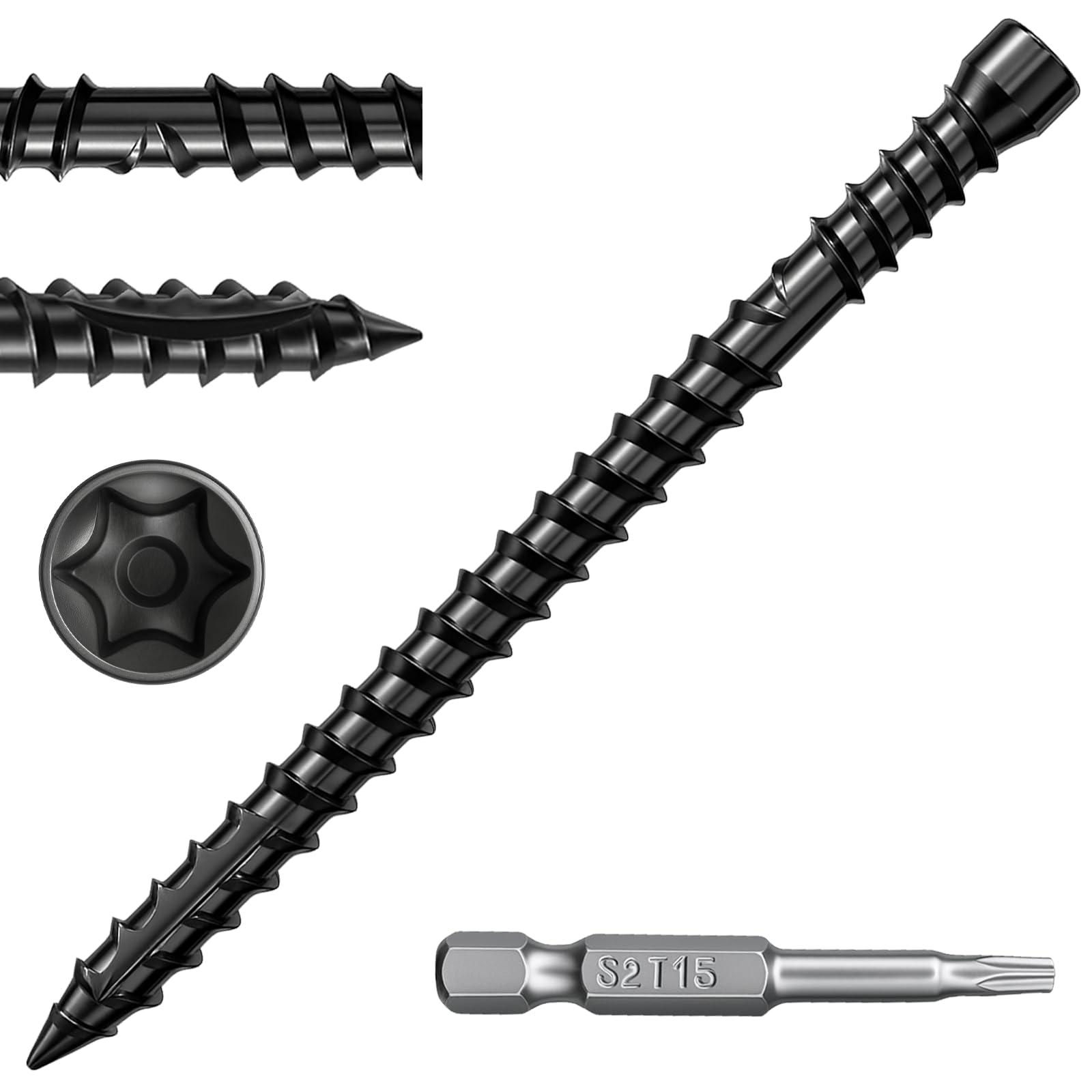 FMhotu #10 tornillos ocultos de 2-3/8 pulgadas, 750 tornillos avellanados para madera, tornillos de madera resistentes a la corrosión, broca de estrella T15 incluida, color negro
