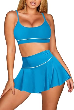 Pink Queen 2026 High Waisted Bikini Set for Women 2 Piece Swimsuits Scoop Neck Spaghetti Straps Swim Skirt Bathing Suits