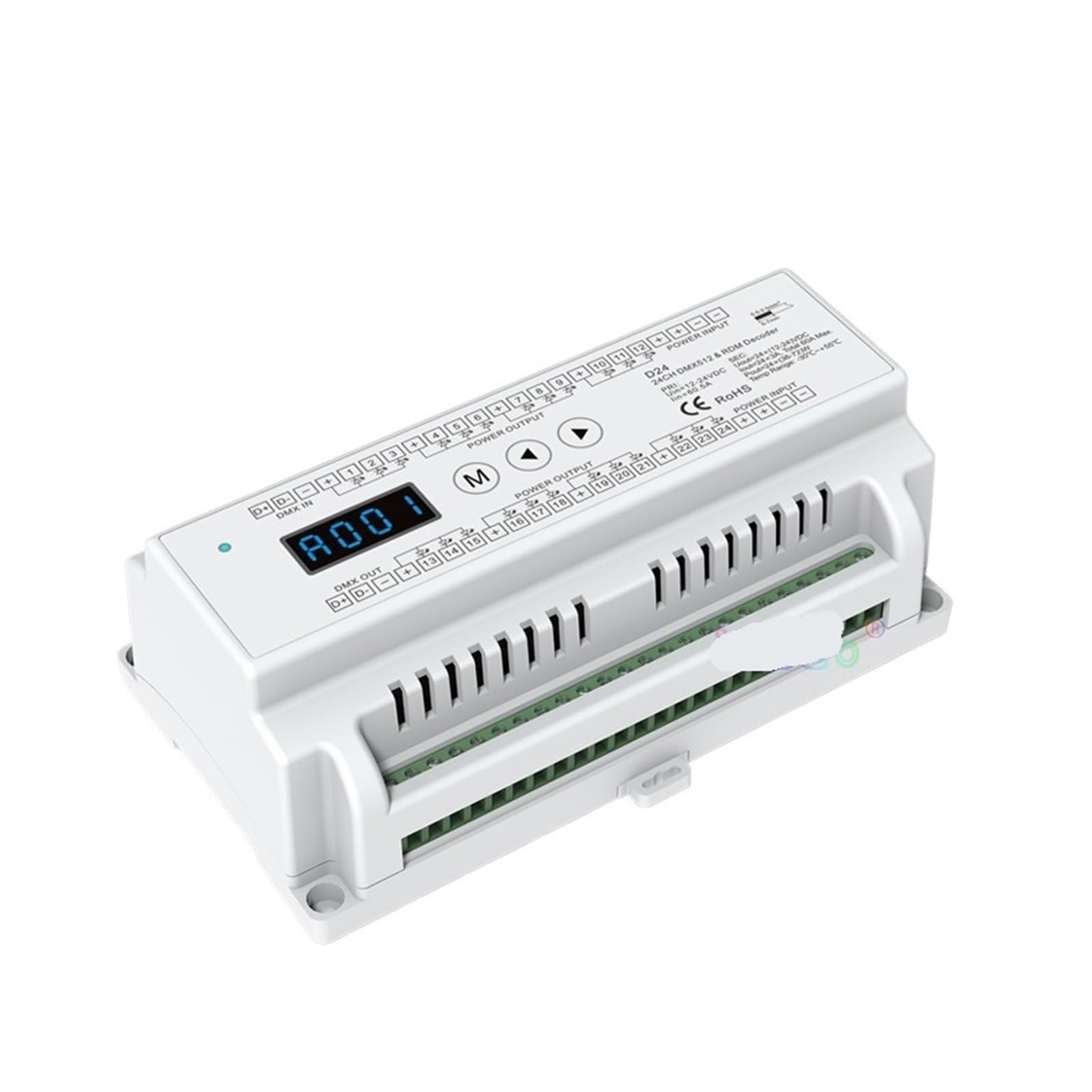 ZXAOMMBEA 12CH or 24 Channel RGB DIN Rail dimmer Controller 24CH RGB/RGBW LED Strip Stage Light RDM 512 decoder(24 Channel D24)