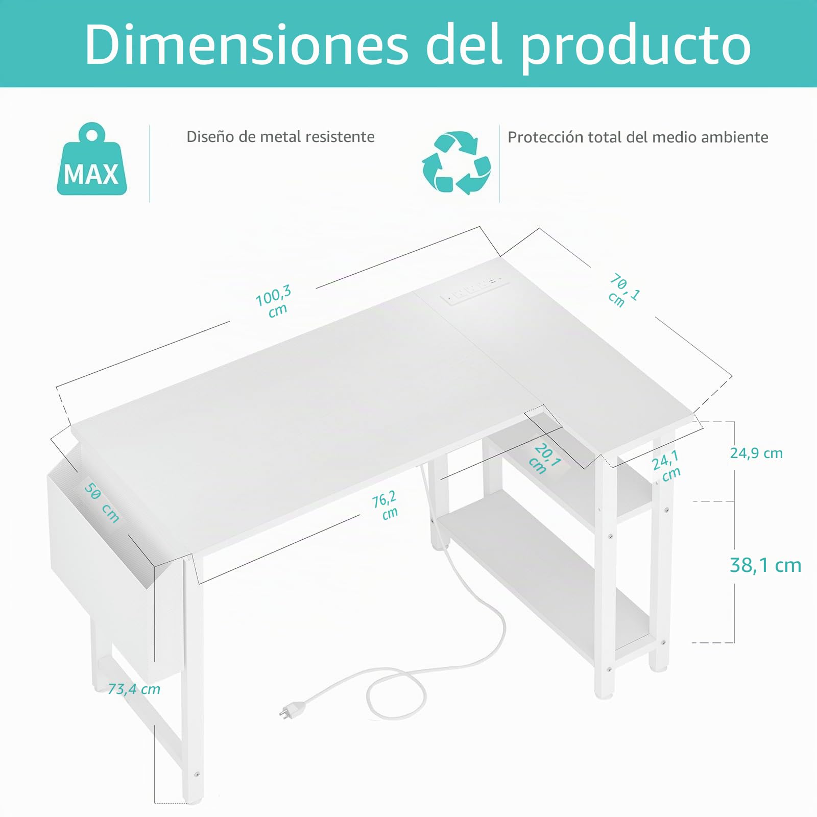 Lufeiya Escritorio Blanco Pequeño Mesa Escritorio en l de Ordenador,Escritorio Esquina Reversible para Oficina Juveniles 100X50CM
