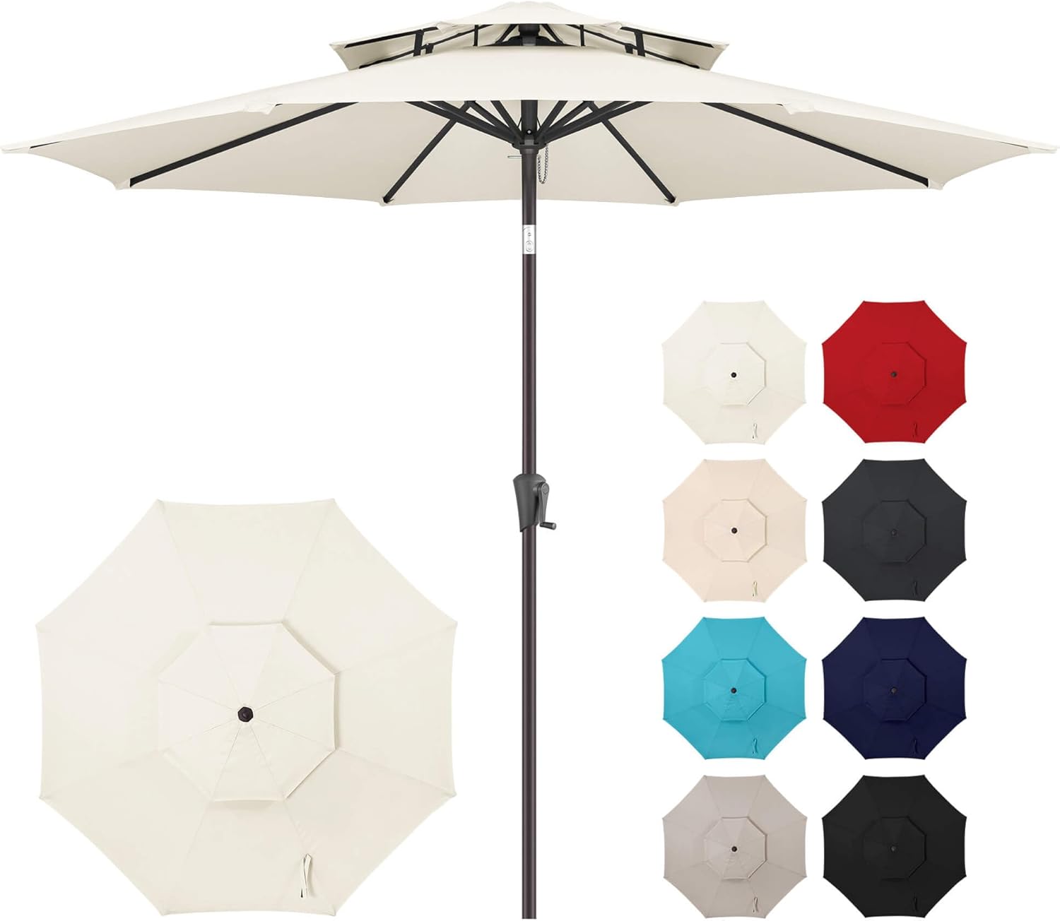 Jarka&Co 9ft Patio Umbrella Outdoor - 2 Tiers Table Outdoor Umbrella with Push Button Tilt Waterprool UV Protection, Sun Umbrella for Pool, Porch, Garden, Deck, Backyard (Ivory)