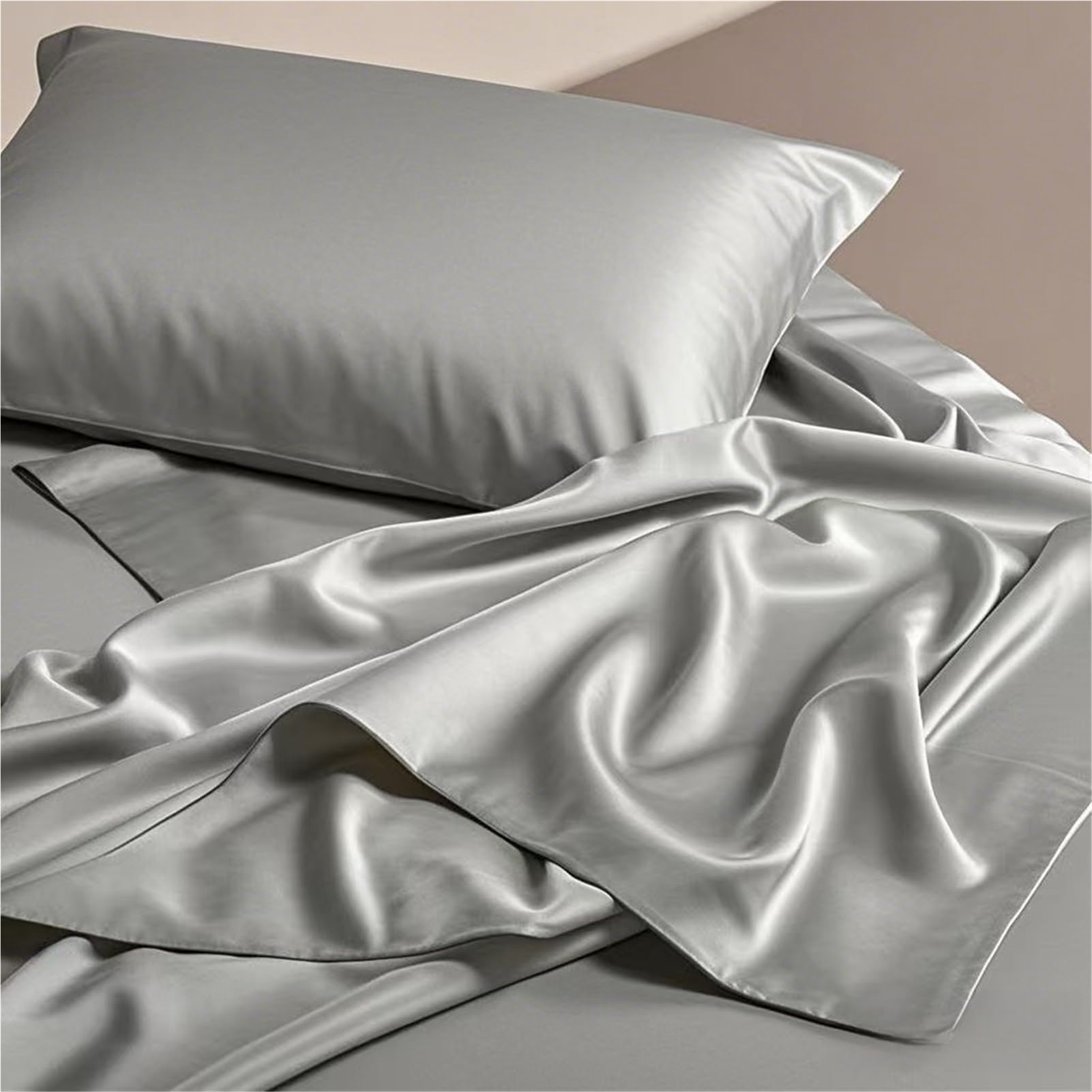 Sábana Plana de Satén Sábana Encimera Cama de 90 a 200cm de Tencel de Lujo de Seda Refrescante Extra Suaves(Camel,180x230cm)
